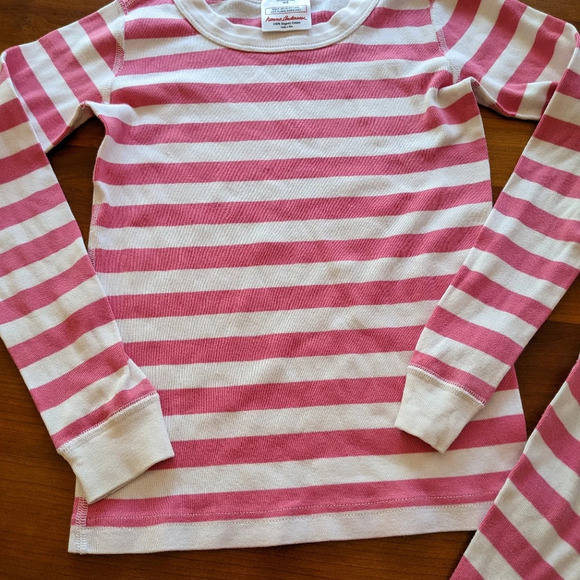 Hanna Andersson winter pj 130/US8 Long Johns Jammies pink white candy stripe - Picture 3 of 9